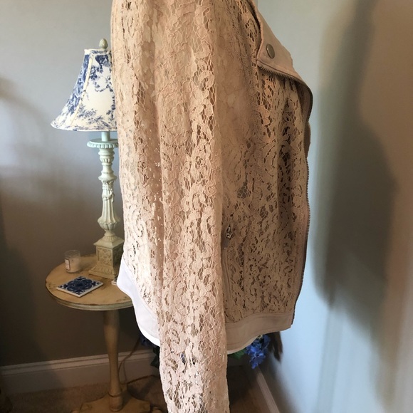 INC. Brand Light ivory lace & faux suede biker jacket - Picture 7 of 12